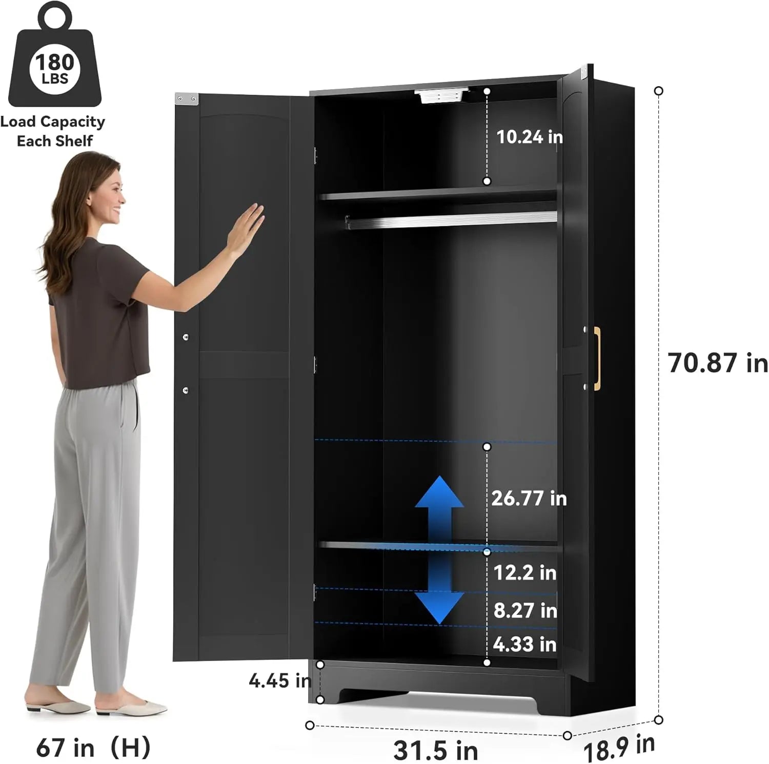 Modern Wooden Armoire Wardrobe Closet With Doors And Shelves