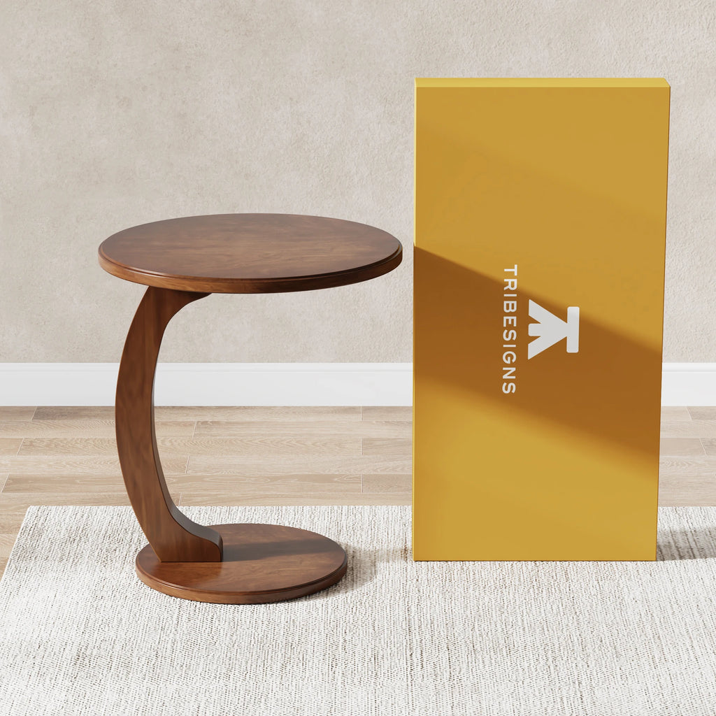 Tribesigns Round End Table Wood C Shaped Side Table Retro