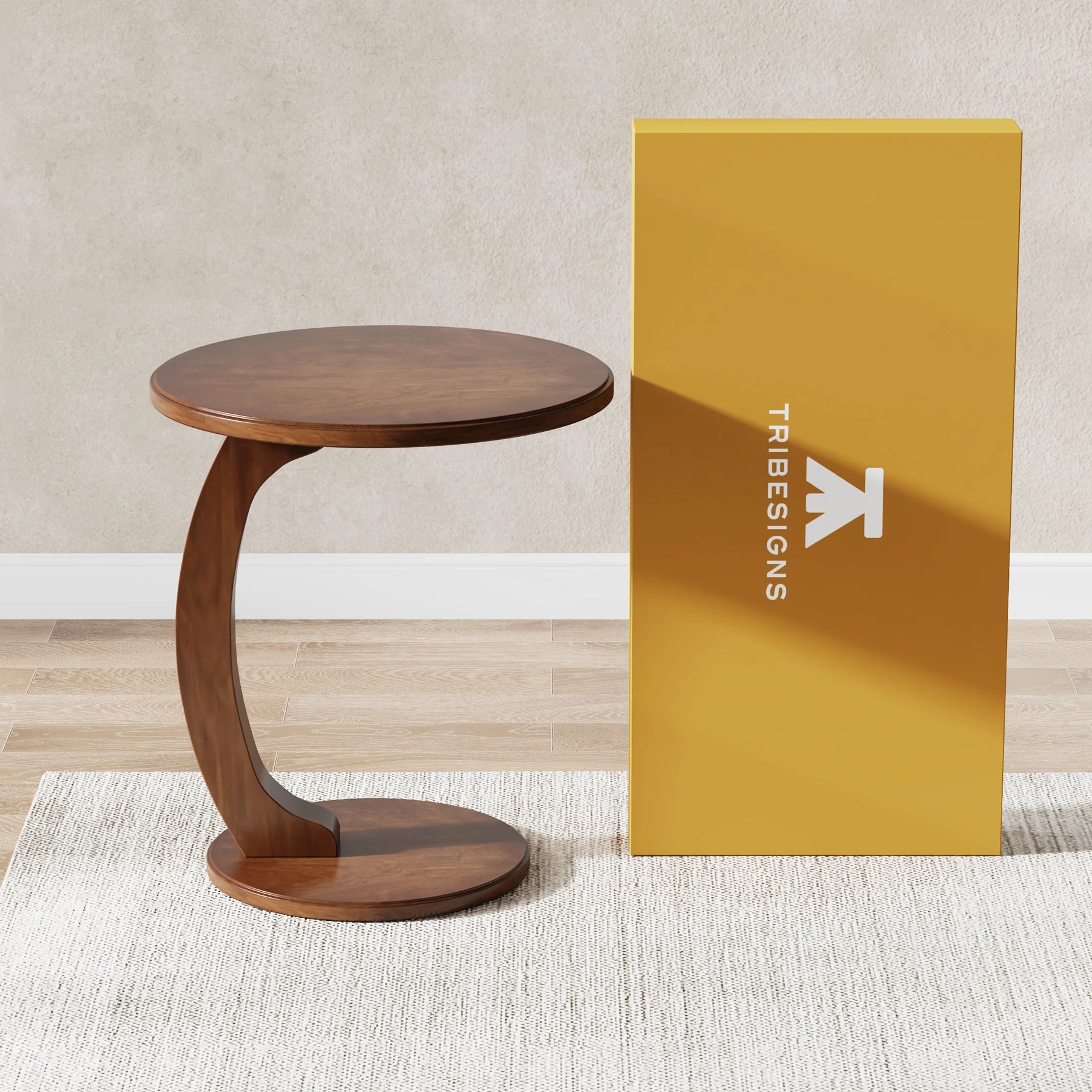 Tribesigns Round End Table Wood C Shaped Side Table Retro