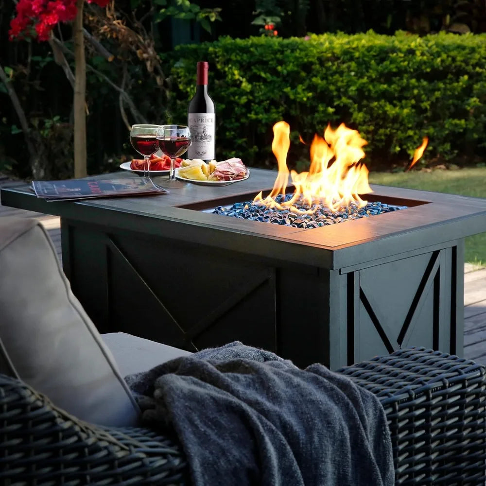42 Inch Rectangular Propane Fire Pit Table With Glass Lid