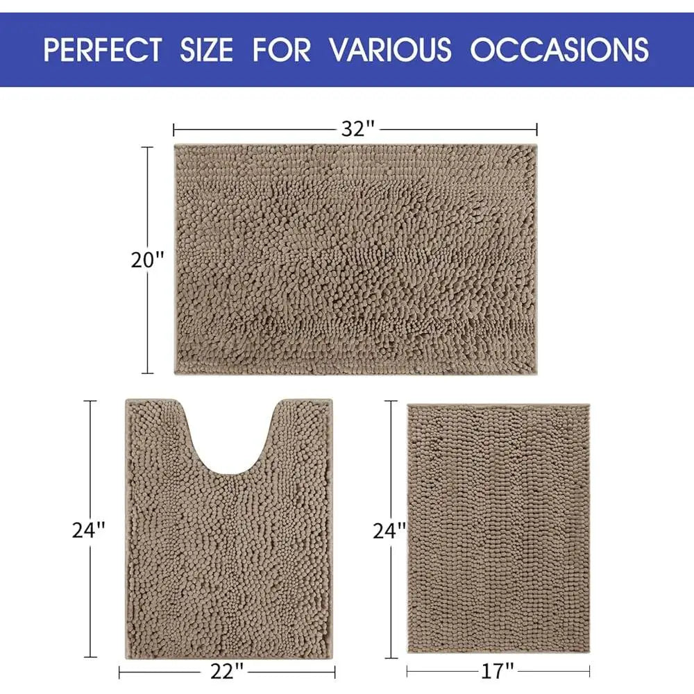 Ultra Soft Chenille Bath Rugs Non Slip Absorbent Bathroom Mat Set Home Shower Toilet Bedroom Easy Washable