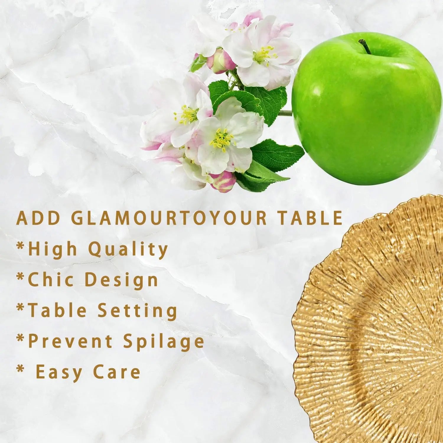 Gold 13 Inch Charger Plates Matte Reef Ruffled Rim 100Pcs