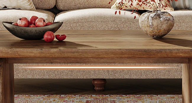 Rectangular Wood Coffee Table Farmhouse Low Profile Sturdy Base