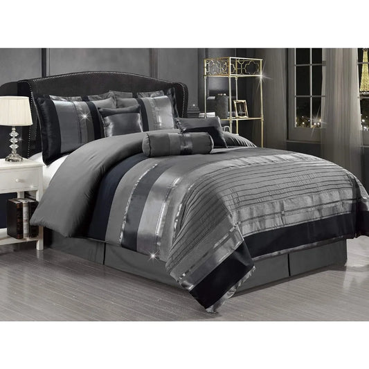 Cal King Chenille Jacquard Bedding Set With Silver Stripe Comforter