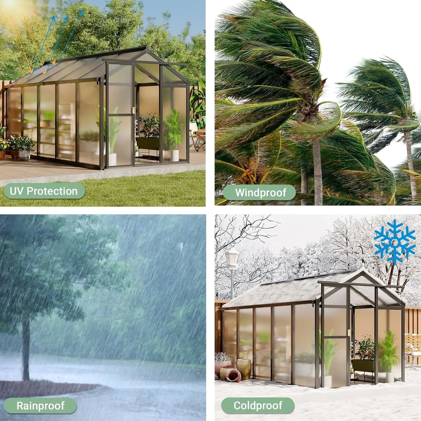 6x10 Ft Outdoor Greenhouse Polycarbonate Quick Setup
