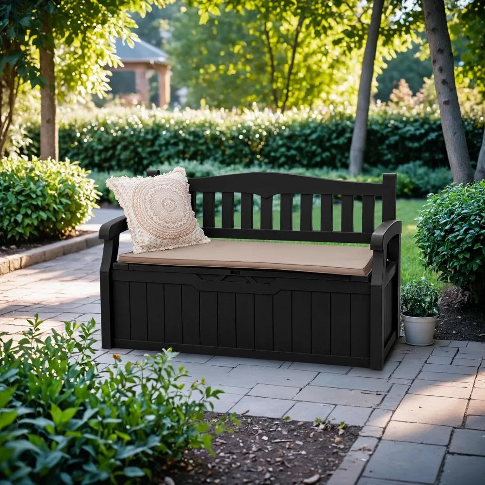 80 Gallon Lockable Storage Bench Deck Box for Patio Gardens
