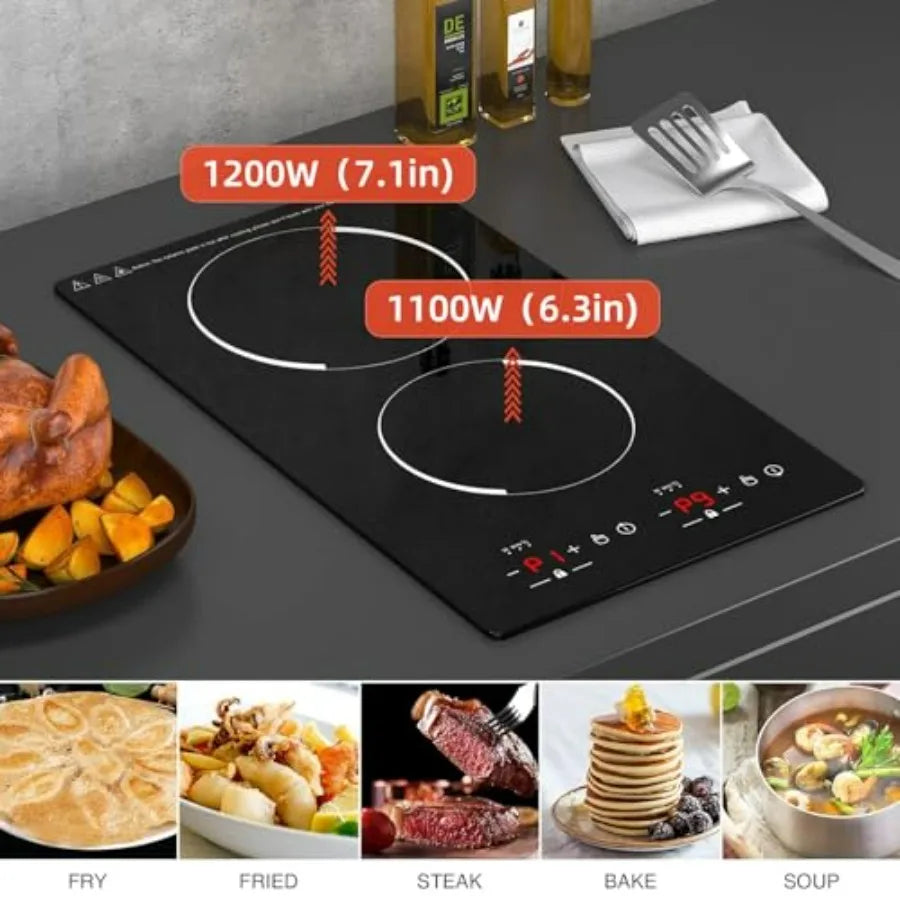 12 Inch Induction Cooktop Two Burner 110V Stainless Steel