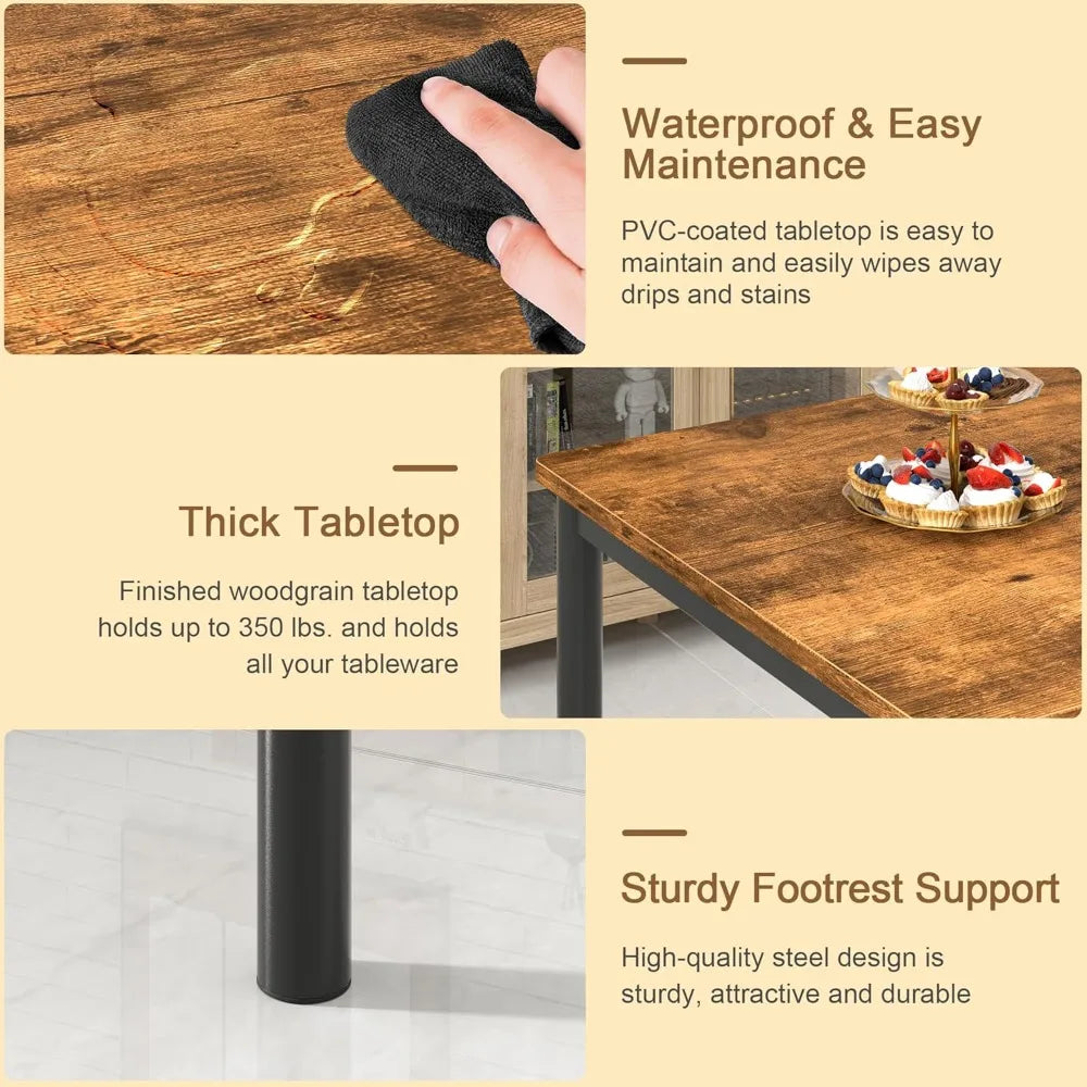 4 Person Dining Table Set With Metal Frame And Wooden Top For Small Spaces