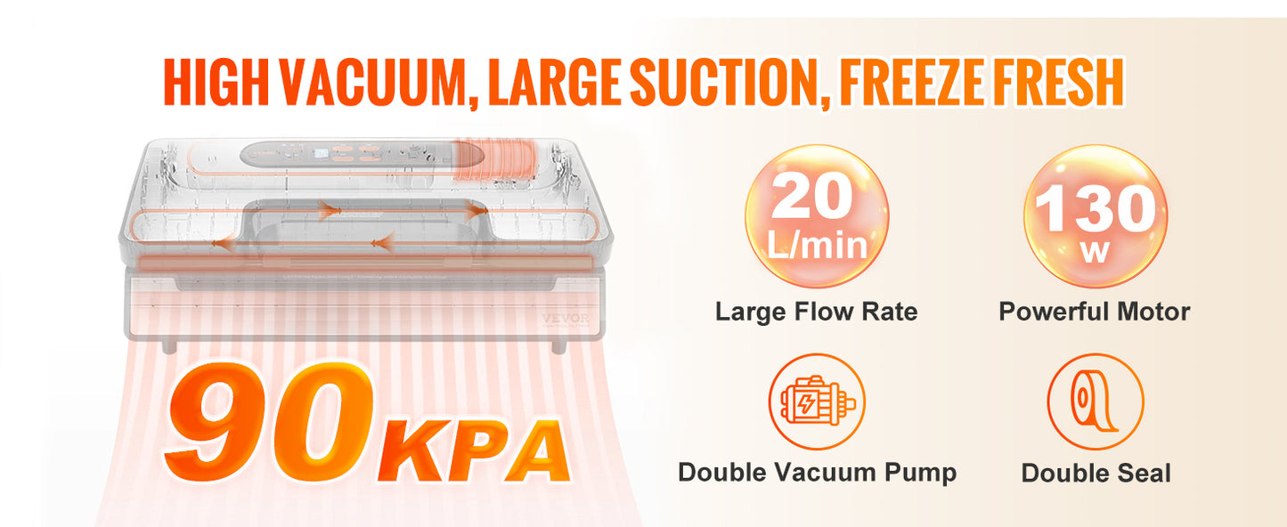 SucceBuy 130W Vacuum Sealer Machine With 90Kpa Free 10 Bags